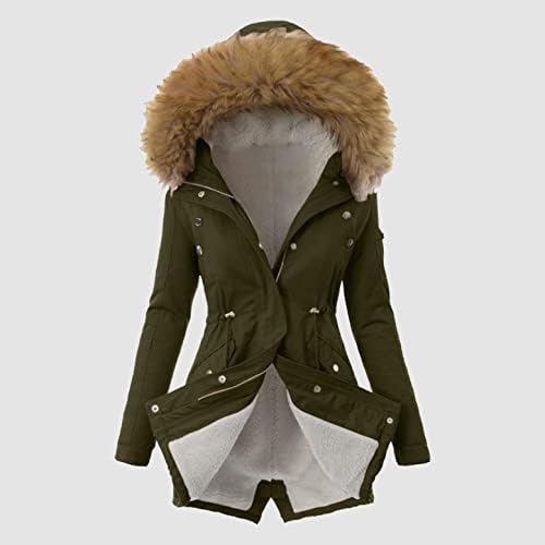 Zimske jakne za žene plus veličina, kaputi za žene, ženska zima Down Puffer Srednji džepni kaput s uklonjivim krznom kapuljačom