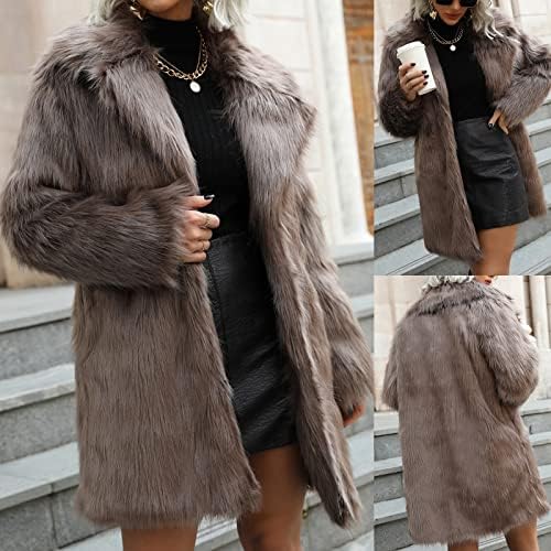 Ženski umjetni krzneni kaputi revera srednje duljine otvoreni prednji kardigan kaput dugi rukavi čvrsti nejasan topli zimski jakna