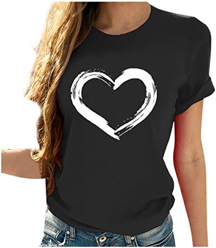 Žene vole srce grafičke majice Košulja kratke rukave majice redovna fit tunika bluza slatka smiješna poklon odjeća 2023