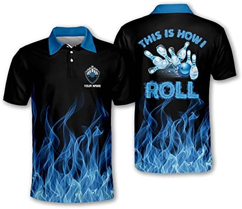 Teeman Custom Funny Bowling majice s imenima, muški kuglački košulja dres kratki rukavi, majica s plavim plamenom za muškarce za muškarce