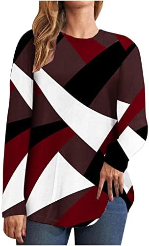 Ženske majice modna patchwork u boji blok vrhovi geometrijska majica za ispis jesen dugi rukavi okrugli vrat bluze pulover
