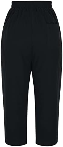 DreamLascar Ženske lanene hlače visokog struka s širokim nogama Ljeto ležerna vreća s labavom plažom Capris hlača s džepovima elastični