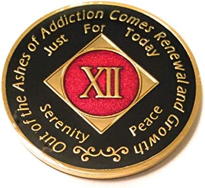 Linija oporavka 12 godina na crna i crvena tri ploča medaljon -chip, novčić, token