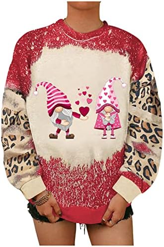 Jjhaevdy Valentinovo tiskana dukserica za žene meke i udobne osnovne puloverske ekipe leopard zapise kapuljače