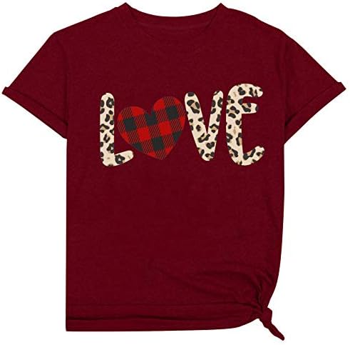 Majice za Valentinovo za žene s kratkim rukavima Plus size, svečane tunike s okruglim vratom s printom srca