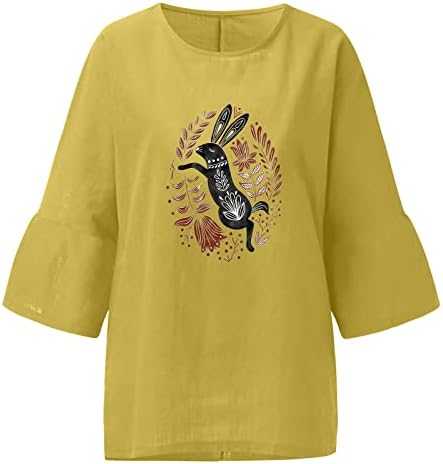 Uskrsna majica za žensku majicu od 3/4 rukave slatka zeca grafičke majice gornje pamučne posteljine labavi ležerni pulover dar za mamu