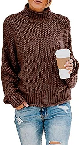 Nokmopo Žene džemperi za jesen i zimske dame modni džemper Čvrsta boja visoki vrat vitki pleteni džemper