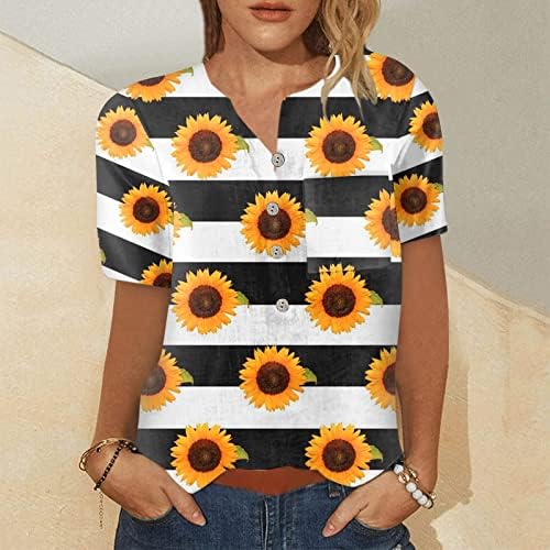 Gumb s kratkim rukavima Up majice za žene vrhovi kratki rukav v vrat ljetni cvjetni cvjetni bluza casual majica 2023