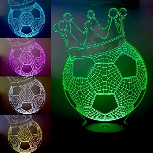 Jinnwell 3D Crown Soccer Night Light Svjetiljka Illuzija LED 7 Boja Promjena boja prekidač za stol za stol za dekoraciju svjetiljki