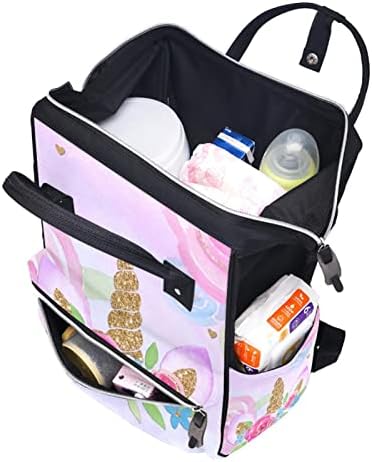 Guerotkr putovanja ruksak, vrećica pelena, vrećice s pelena s ruksakom, uzorak ružičastog cvijeta životinjskog jednoroga