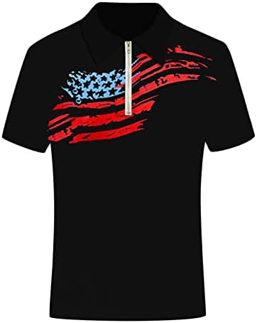 XXBR MENS Patriotske polo majice Zipper ovratnik Ljetni vrhovi kratkih rukava 4. srpnja Rad American Flag Rad casual majica