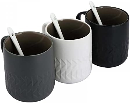 Jessie Matte šalica za kavu s utisnutim teksturiranim geometrijskim uzorcima Šalica keramičke čaj sa žlicom za kuću, kuhinju, spavaću