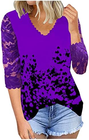 Ljubičasta jesenska ljetna košulja od čipke dama 3/4 rukava udobnost boja 2023 odjeća trendi v vrat grafički kapri gornji tinejdžer