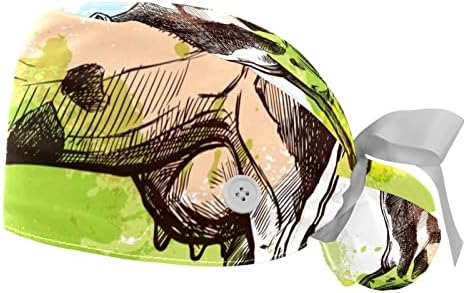 2 paketa Radna kapa s gumbom za žene koja se podešava dugačka kosa podesiva elastična zavoja kravata stražnje kape buffant caps biljke