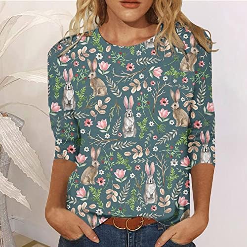 Uskrsne košulje za žene 3/4 majice za rukave za žene trendovske tunike casual cvjetni cvjetni tisak pamučne vrhove labave