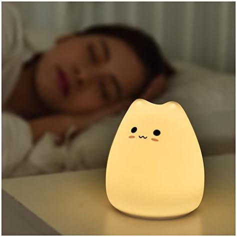 Mini crtić Mačka prijenosna vođena djeca noćna lagana djeca višebojna silikonska mačka svjetiljka toplo bijelo i 7-boj disanje dvostruko