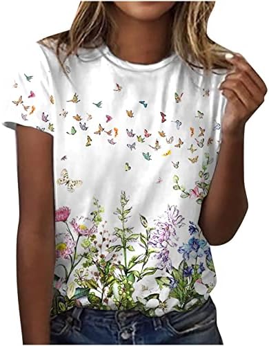 Juniori cvjetni grafički labavi fit majica posada bluze za vrat majica kratki rukavi ručak ljetni jesen majice odjeća