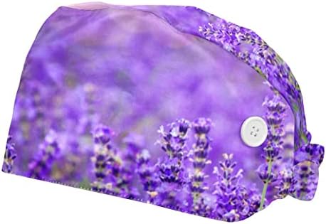 Cvijet lavande ljubičasto-lila 2 pakiranja Podesiva radna kapa s gumbima elastični Bouffant šal za glavu s trakom za vježbanje