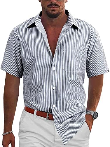 Yrw muški ležerni gumb kratkih rukava dolje prugaste košulje redovna fit plaža joga radna modna majica za muškarce