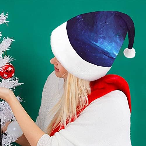 Plišani Božićni šešir s plavim zvjezdanim nebom nestašni i slatki Šeširi Djeda Božićnjaka s plišanim obodom i udobnom podstavom Božićni