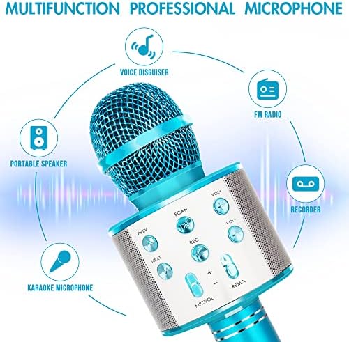 Kidwill 2 pakiranje bežični bluetooth karaoke mikrofon za djecu, 5-u-1 prijenosni ručni karaoke mikro zvučnika Recorder FM Radio za