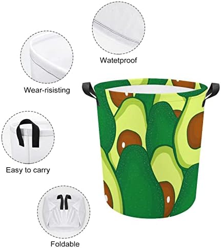 Košara za rublje s proizvodima od avokada s ručkama okrugla sklopiva košara za rublje košara za odlaganje u kupaonici spavaće sobe