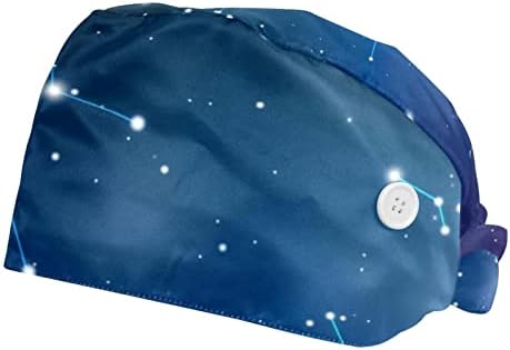 Unisex kape za kosu podesivi bouffant cap 2 PCS Radni kape za ispiranje kapu s gumbom, zvjezdani nebo znanost