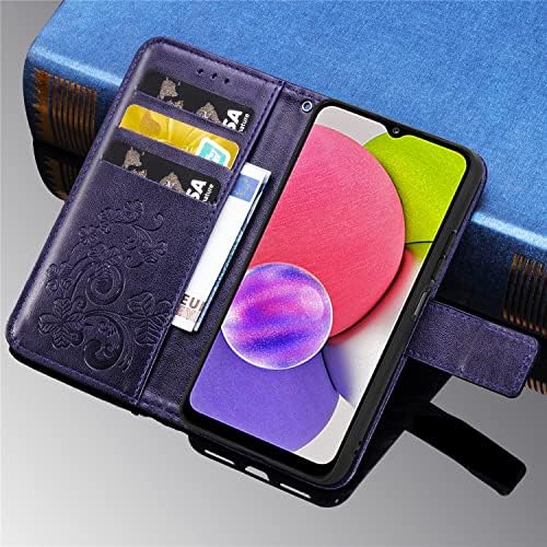 Torbica-novčanik Supdigital za Galaxy A03S, [s cvjetnim reljefni] Zaštitna torbica-knjižica od umjetne kože premium klase s gornjim
