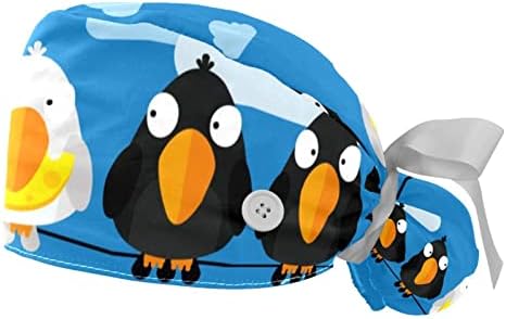 2 pakira radna kapa s plavom pticom s gumbima za žene/muškarce znoj podesiva se kravata straga, šeširi