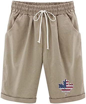 Pamučne posteljine Bermuda kratke hlače za žene ležerne labave hlače Elastične kratke hlače s visokim strukom s džepovima