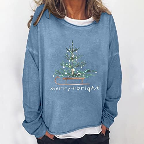 Sretan svijetli božićno drvce Preveliki trenir za žene s dugim rukavima pulover pulover vrhovi odmor Raglan košulja vrh