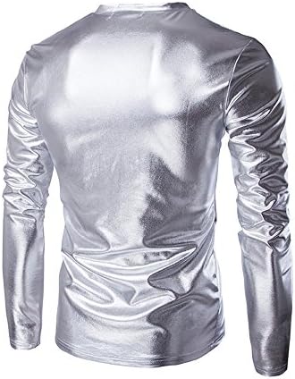 Wenkomg1 muška metalna košulja, maturalna bluza bluza sjajna reflektivna disko košulja dugi rukav vitki dio vrh