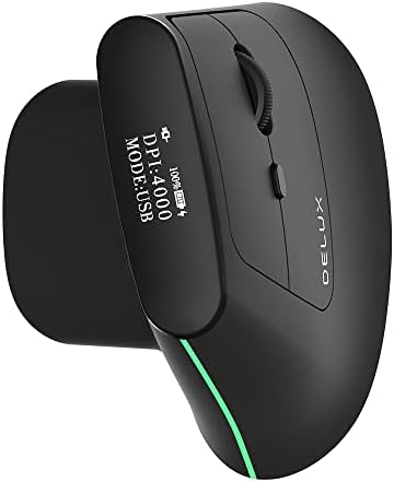 Ergonomski Bluetooth miš DeLUX, bežični vertikalni miš s OLED zaslonom, USB-prijemnik i BT5.0, 4000 dpi, 6 tipki, za miševe Ergo Carpal