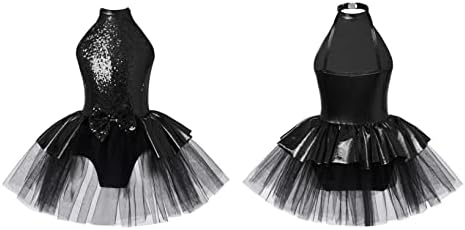 Yuumin Kid Girls Gijeve bez rukava plesa tutu haljina sekvencirana Bowknot balet leotard suknja suvremena moderna plesna odjeća crna