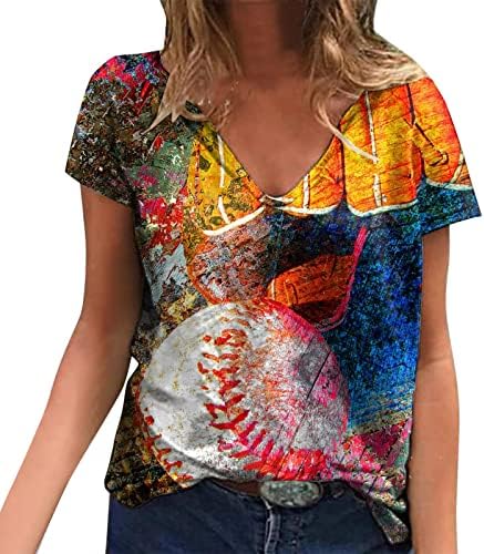 Ženske ljetne majice plus size, Ležerne bejzbolske majice s izrezom u obliku slova u i kratkim rukavima, široke bluze
