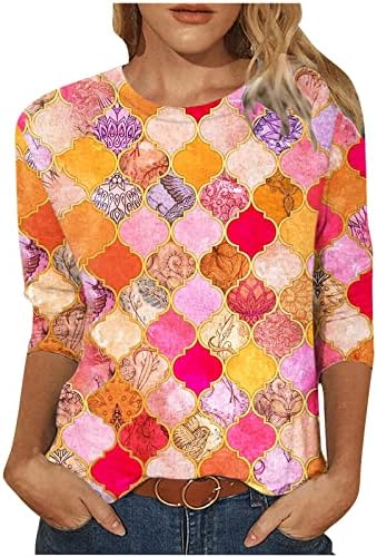LCEPCY ženska moda 3/4 tunika tunika Okrugli vrat šarena tiskana majica labava bluza 2023 proljetna ljetna odjeća
