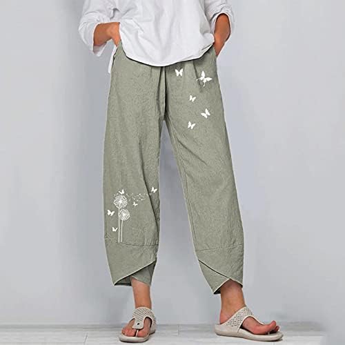 UBST ženske pamučne platnene tiskane hlače širokim nogama Ladies casual labave cvjetne tonske hlače Ravne flare hlače