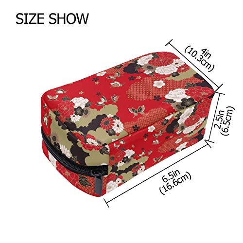 UNICEY CRVENI JAPANI Cvjetni stil torbe za šminkanje prijenosnih tote kozmetika vreća putovanja kozmetički organizator toaletna vrećica