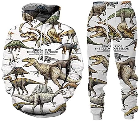 EDSNHG 3D Dinosaur Print unisex džemper i hlače odijelo, proljetni jesenski muškarci žene s kapuljačom trenirke za trčanje hlača