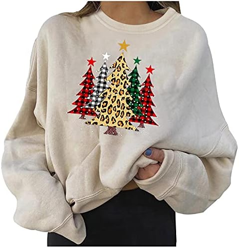 UIKMNH TEEN Girl Twimirt Topli dugi rukavi casual božićno drvce Zimski okrugli vrat Crod vrhovi dukserice