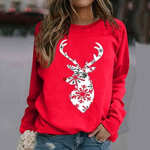 Gatxvg Women Sretan božićni dukserica Drome rame dugi rukavi božićni jelen gornji pulover lagana košulja bluza