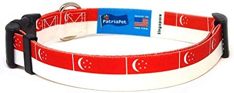Singapurski ovratnik za pse | Singapurska zastava | Kopča za brzo oslobađanje | Napravljeno u NJ, SAD | Za srednje pse | 1 inč širok