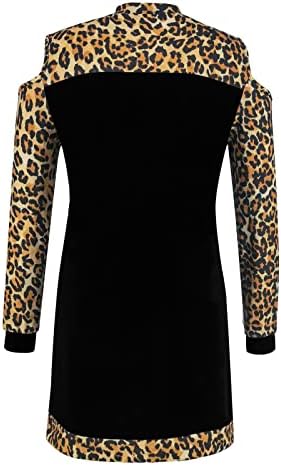 Nokmopo duge haljine za žene formalno leopardove ploče u boji s dugih rukava dugih rukava