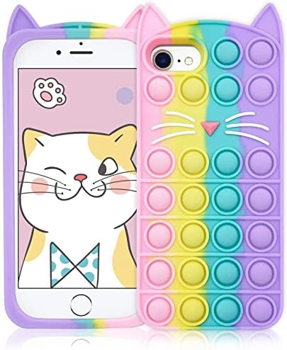 BQZP1n Pop Rainbow Cat Telefon futrola za iPhone 6/6S/7/8/SE 2020, Slatki stil Kawaii Rainbow Cat Pop Fidget Silikonski slučaj telefona