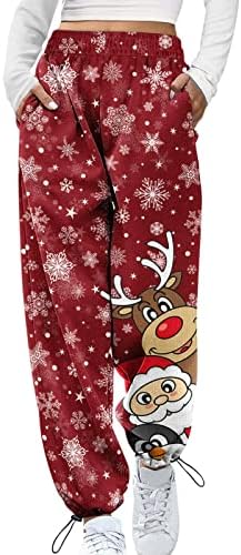 Ženske božićne trenirke vežu boju elastični struk Atletski joggers Trendi print cinch dno aktivne hlače s džepovima