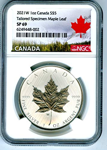 2021 CA Kanada 1 oz srebro 'W Mint Mark' prilagođeni javorov list rijetki 5 $ sp69 ngc
