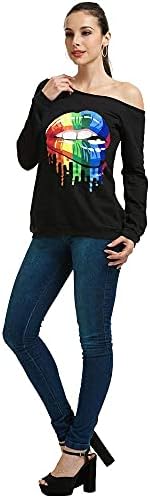 Magicmk ženska džemper majica usne Print kauzalna bluza s ramena dugi rukav labavi složeni pulover plus vrhovi veličine