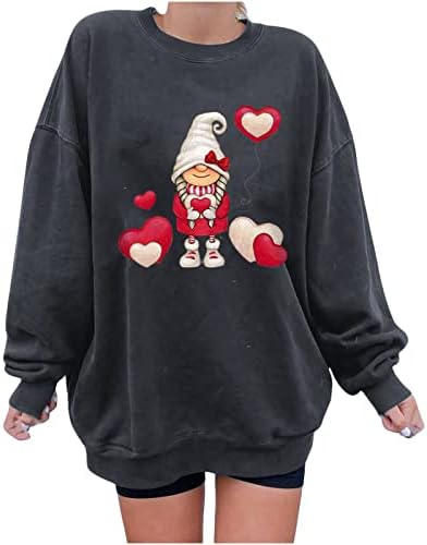 Ženski gnomi raglan košulja Valentine Prevelike dukseve dukseva dugih rukava Slatka ljubav srca grafički posadi vrhovi