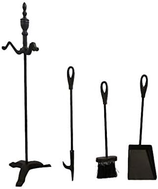 Alati za kamin od 4 dijela izdržljivi alati za kamin od kovanog željeza, vanjski i unutarnji set alata za kamin s držačem za postolje,