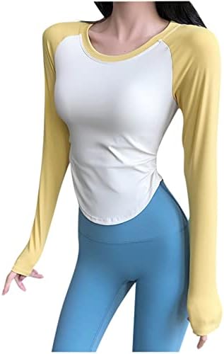 Ženske košulje s dugim rukavima Brzi suhi vježbu trčanje fitness casual vrhovi colorblock patchwork tanka ošišana bluza